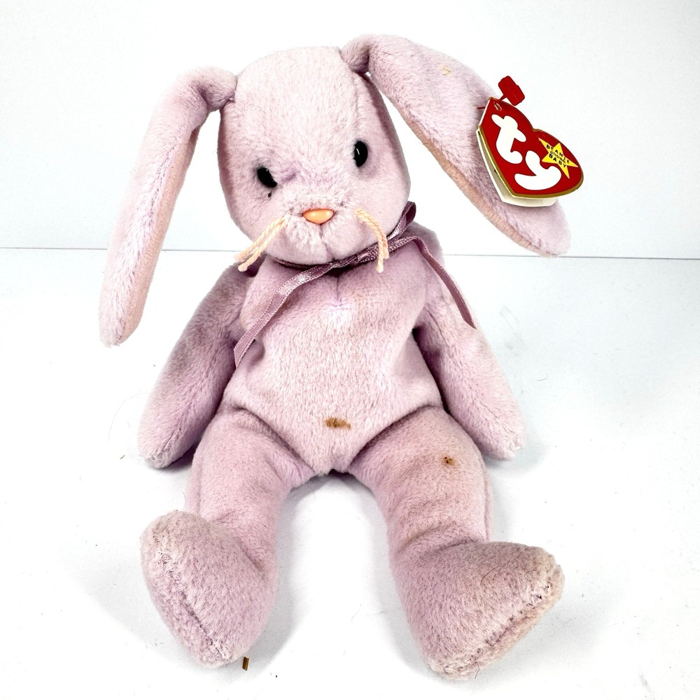 Ty Beanie Baby Floppity Lavender Bunny Rabbit 1996 PE Pellets Tags
